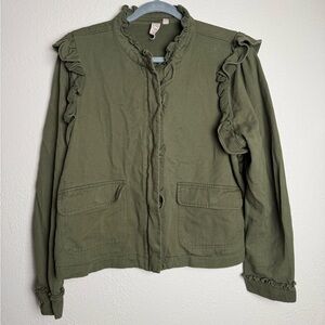 Anthropologie DOLAN Women Size XL Ruffled Utility Jacket Green‎